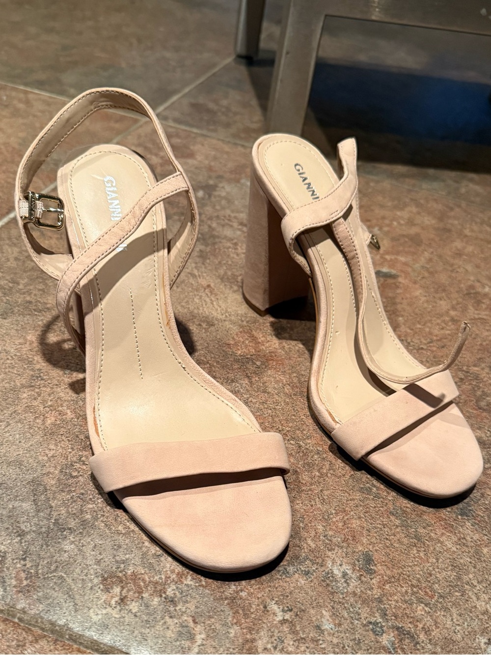 Gianni Bini Blush Suede Block Heel Sandals
